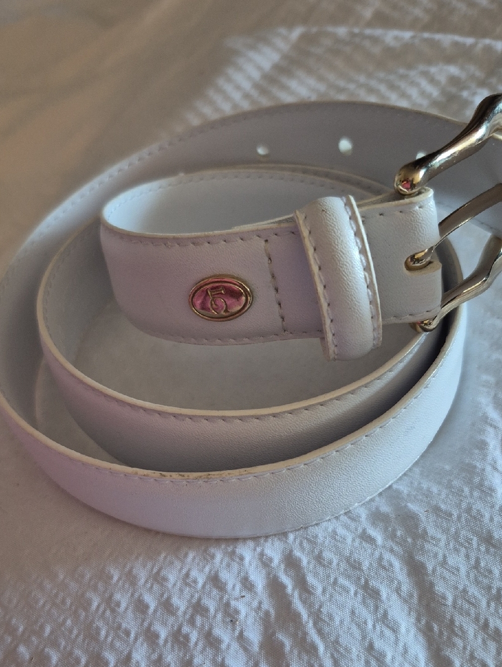 Liz Claiborne White Leather Belt with Gold-Tone Buckle